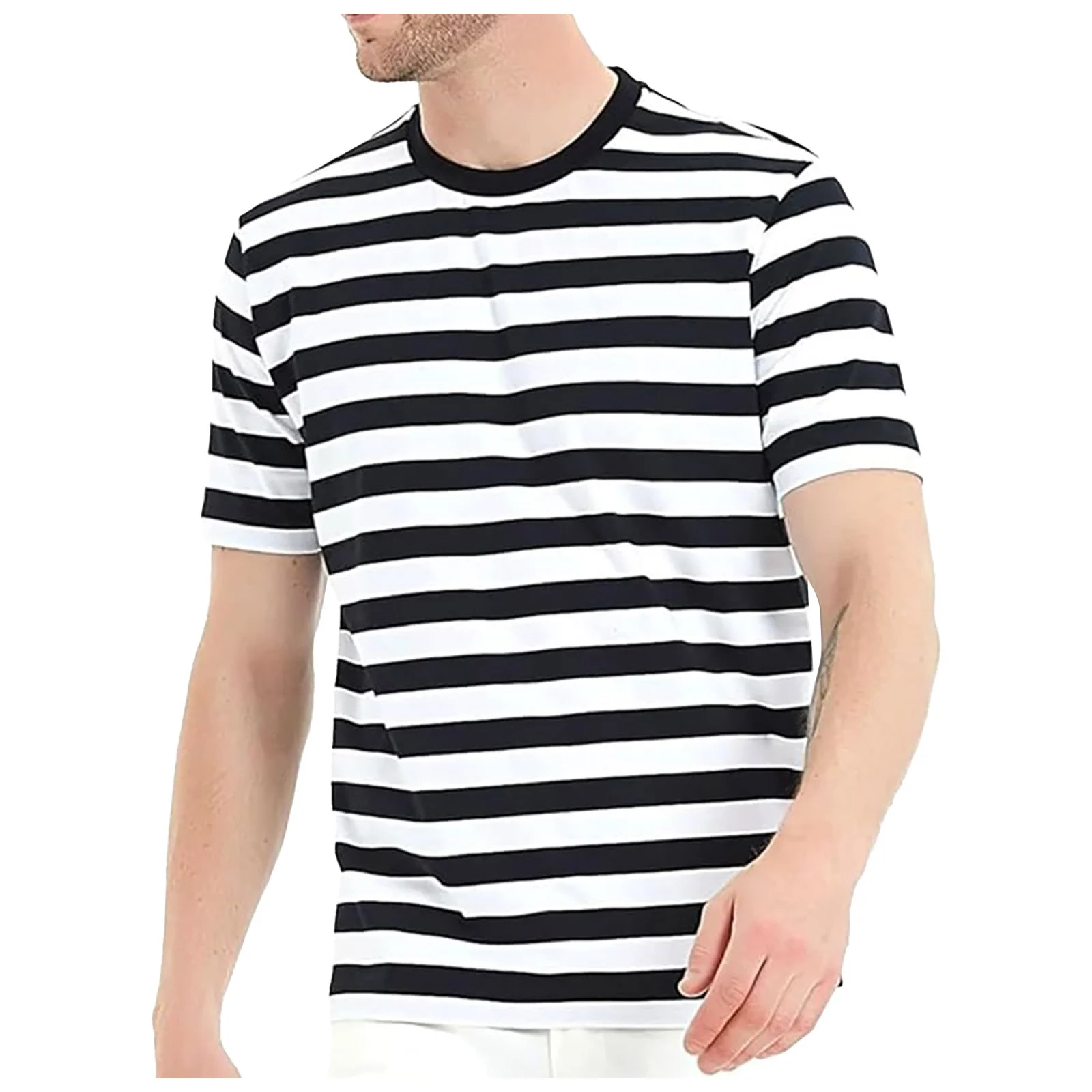 striped men's round neck t-shirt