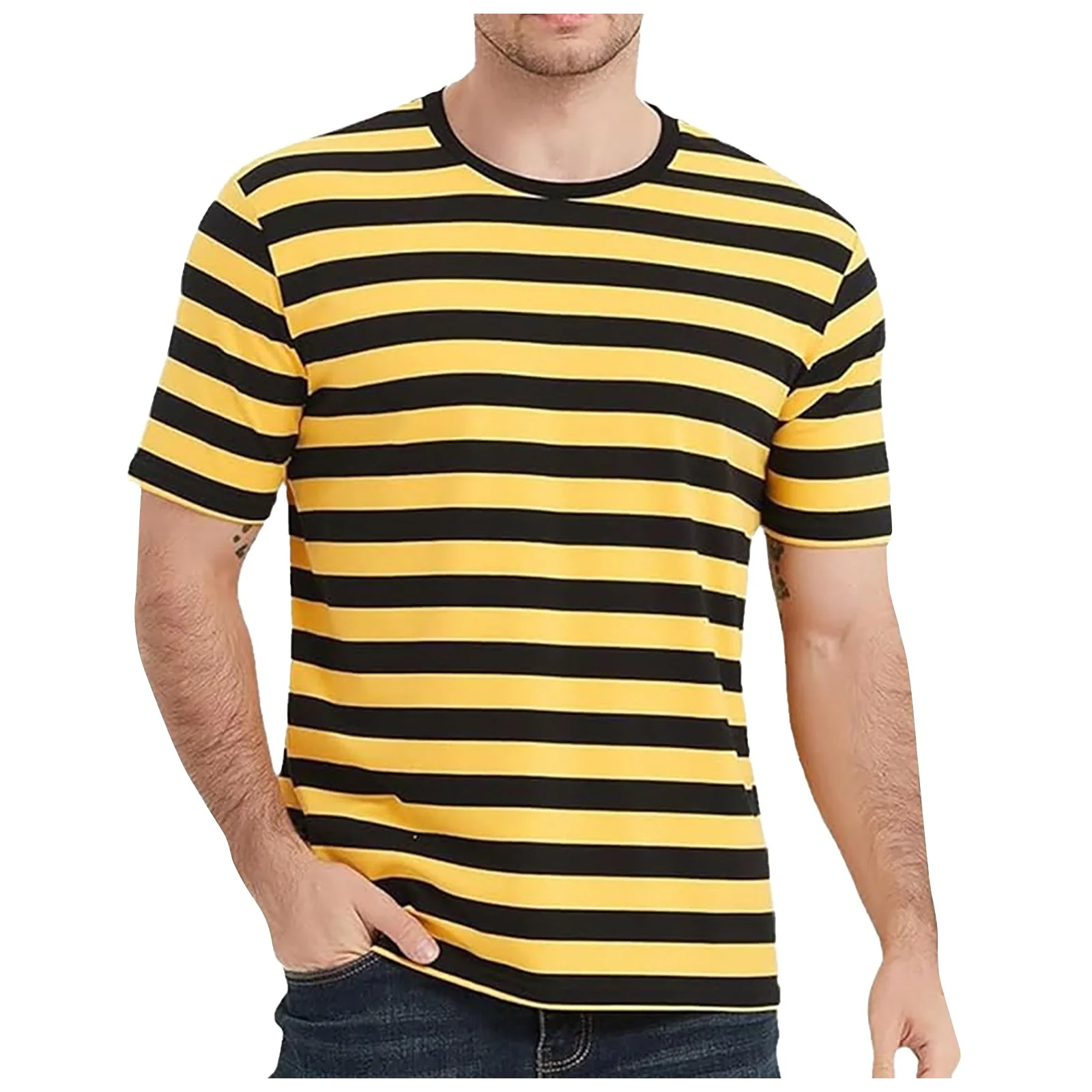 striped men's round neck t-shirt