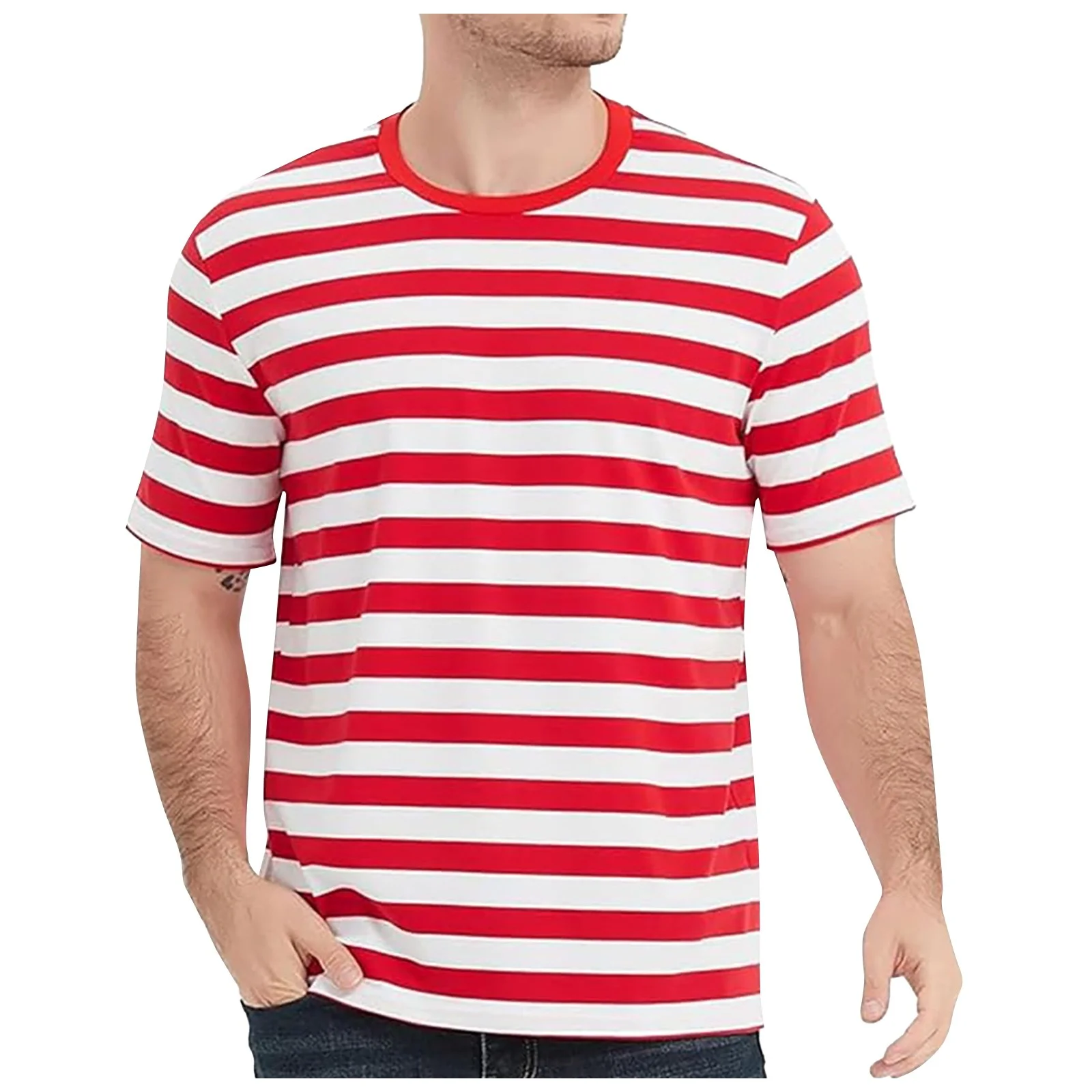 striped men's round neck t-shirt